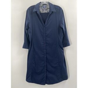 Robert Graham Women’s 3/4 Sleeve Button Front Navy Blue Shirt Dress Size M​